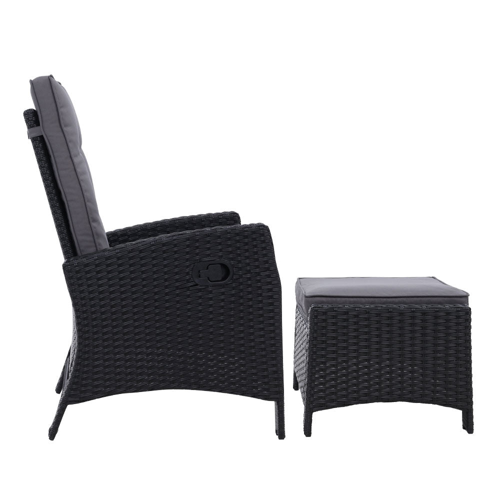 Gardeon 2PC Recliner Chairs Sun lounge Wicker Lounger Outdoor Furniture Adjustable Black - Bring To Door 