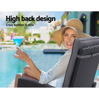 Thumbnail for Gardeon 2PC Recliner Chairs Sun lounge Wicker Lounger Outdoor Furniture Adjustable Black - Bring To Door 