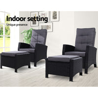 Thumbnail for Gardeon 2PC Recliner Chairs Sun lounge Wicker Lounger Outdoor Furniture Adjustable Black - Bring To Door 