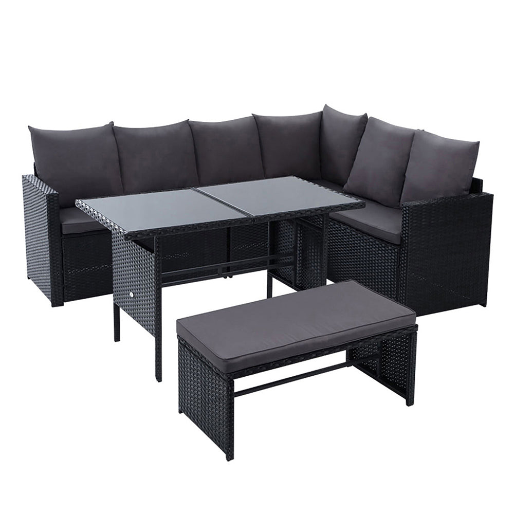 Gardeon Outdoor Dining Set Sofa Lounge Setting Chairs Table Bench Black Cover - Bring To Door 