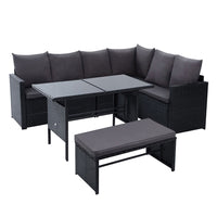 Thumbnail for Gardeon Outdoor Dining Set Sofa Lounge Setting Chairs Table Bench Black Cover - Bring To Door 