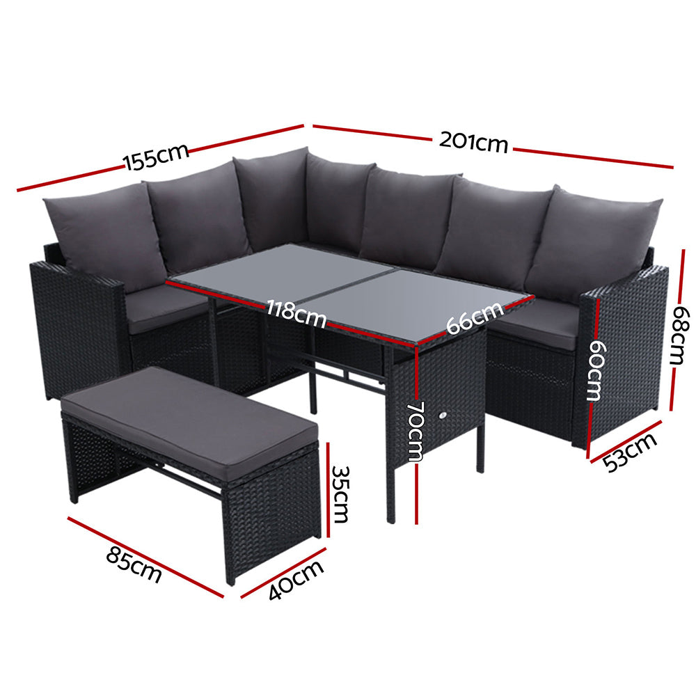 Gardeon Outdoor Dining Set Sofa Lounge Setting Chairs Table Bench Black Cover - Bring To Door 