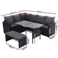 Thumbnail for Gardeon Outdoor Dining Set Sofa Lounge Setting Chairs Table Bench Black Cover - Bring To Door 