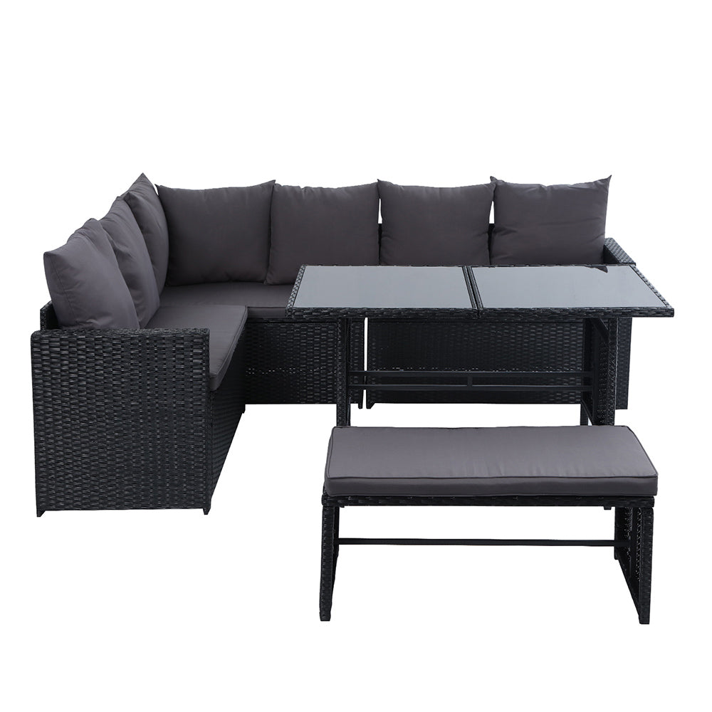 Gardeon Outdoor Dining Set Sofa Lounge Setting Chairs Table Bench Black Cover - Bring To Door 