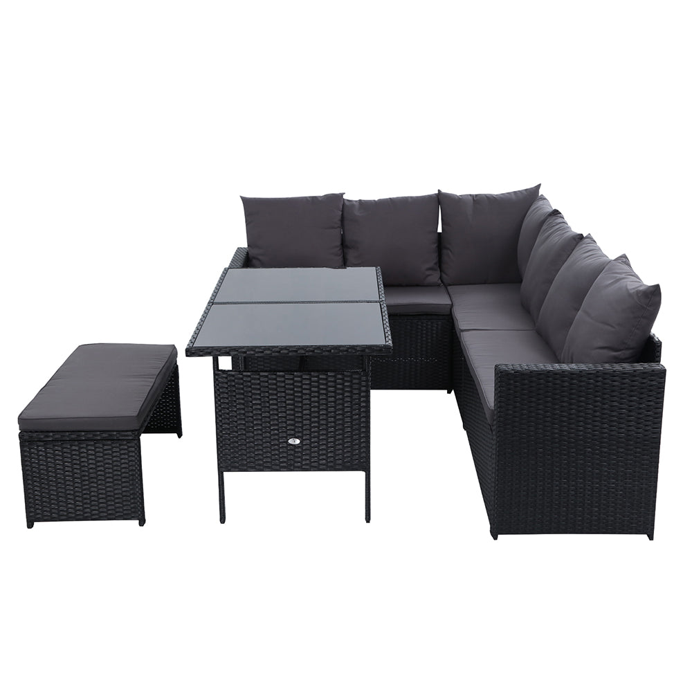 Gardeon Outdoor Dining Set Sofa Lounge Setting Chairs Table Bench Black Cover - Bring To Door 