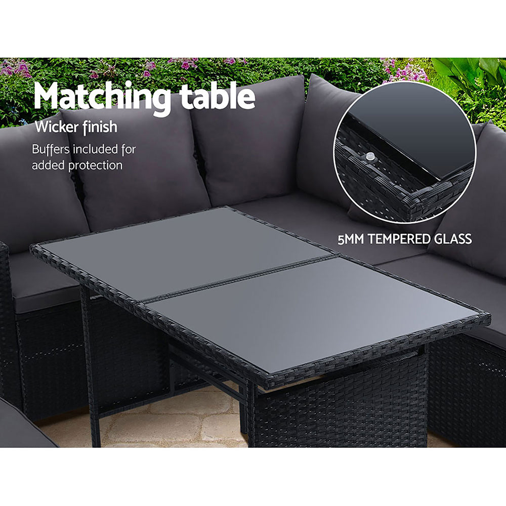 Gardeon Outdoor Dining Set Sofa Lounge Setting Chairs Table Bench Black Cover - Bring To Door 