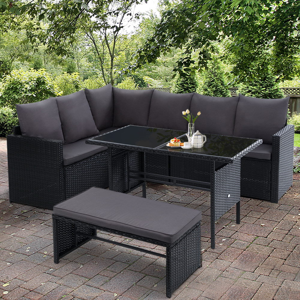 Gardeon Outdoor Dining Set Sofa Lounge Setting Chairs Table Bench Black Cover - Bring To Door 