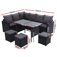 Thumbnail for Gardeon Outdoor Dining Set Sofa Lounge Setting Chairs Table Ottoman Black Cover - Bring To Door 