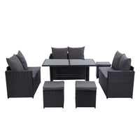 Thumbnail for Gardeon Outdoor Dining Set Sofa Lounge Setting Chairs Table Ottoman Black Cover - Bring To Door 