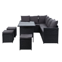 Thumbnail for Gardeon Outdoor Dining Set Sofa Lounge Setting Chairs Table Ottoman Black Cover - Bring To Door 