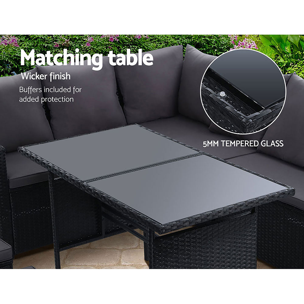 Gardeon Outdoor Dining Set Sofa Lounge Setting Chairs Table Ottoman Black Cover - Bring To Door 