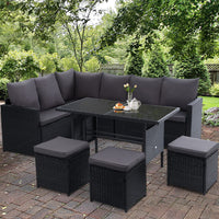 Thumbnail for Gardeon Outdoor Dining Set Sofa Lounge Setting Chairs Table Ottoman Black Cover - Bring To Door 