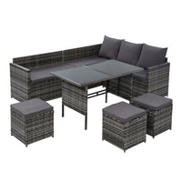 Thumbnail for Gardeon Outdoor Dining Set Sofa Lounge Setting Chairs Table Ottoman Grey Cover - Bring To Door 