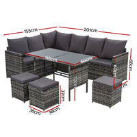 Thumbnail for Gardeon Outdoor Dining Set Sofa Lounge Setting Chairs Table Ottoman Grey Cover - Bring To Door 