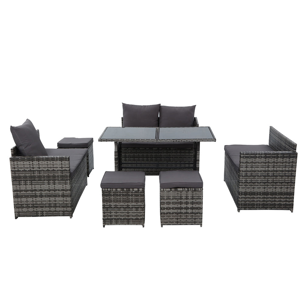 Gardeon Outdoor Dining Set Sofa Lounge Setting Chairs Table Ottoman Grey Cover - Bring To Door 