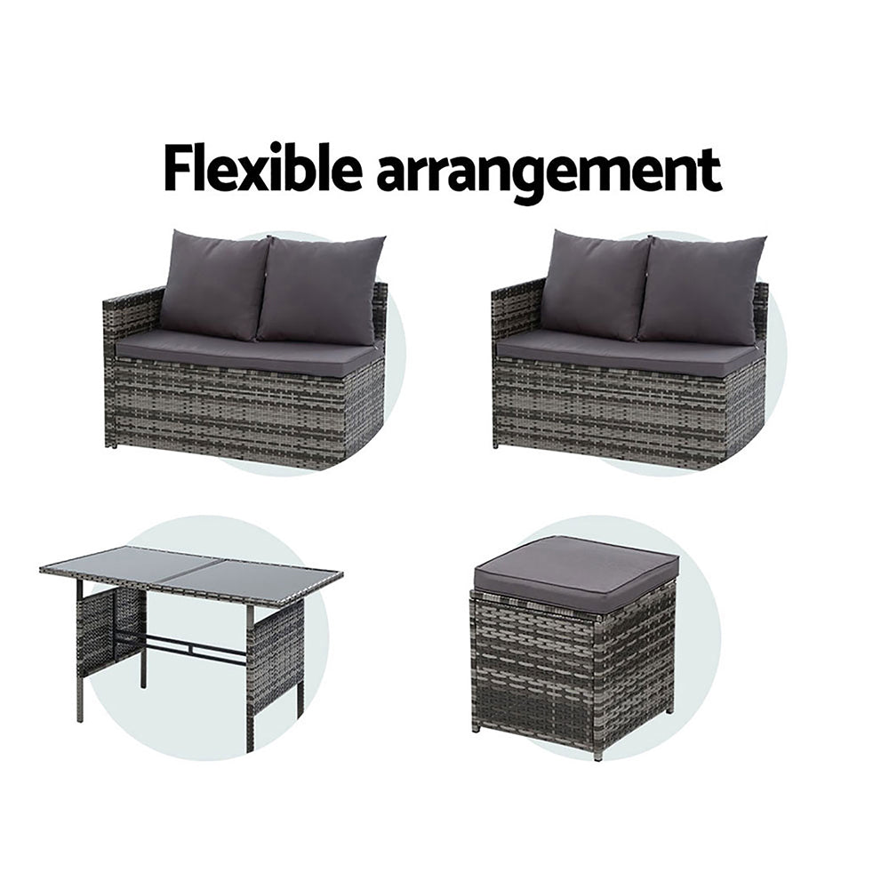 Gardeon Outdoor Dining Set Sofa Lounge Setting Chairs Table Ottoman Grey Cover - Bring To Door 