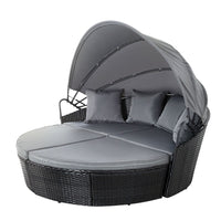 Thumbnail for Gardeon Sun Lounge Setting Wicker Lounger Day Bed Outdoor Furniture Patio Black - Bring To Door 