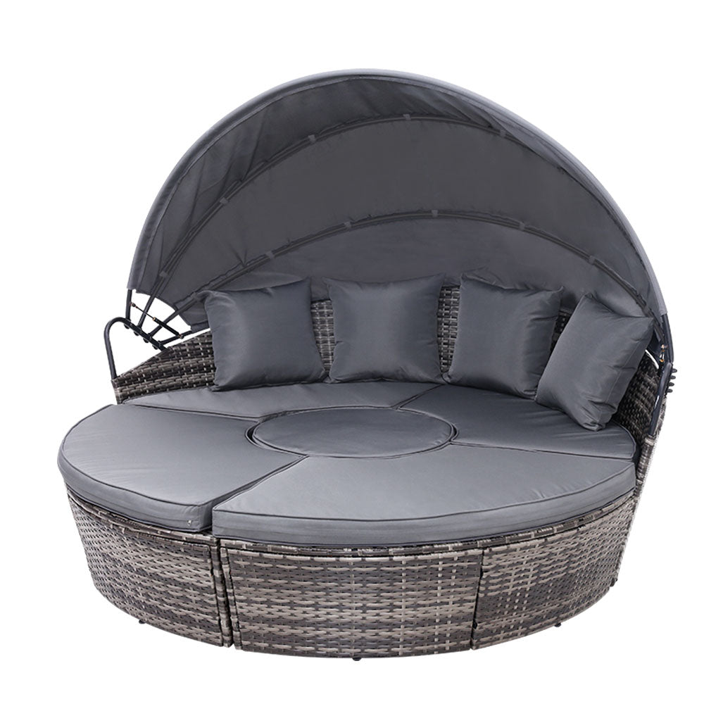 Gardeon Sun Lounge Setting Wicker Lounger Day Bed Patio Outdoor Furniture Grey - Bring To Door 