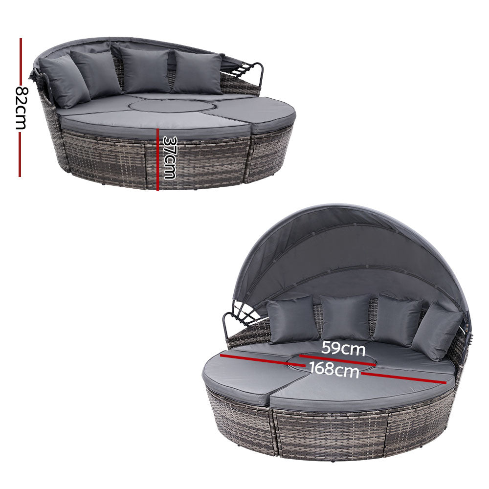 Gardeon Sun Lounge Setting Wicker Lounger Day Bed Patio Outdoor Furniture Grey - Bring To Door 