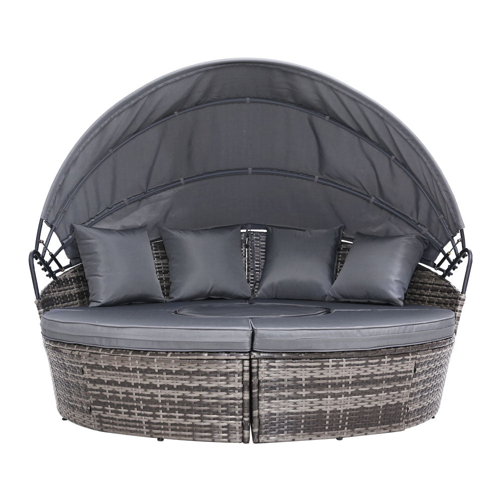 Gardeon Sun Lounge Setting Wicker Lounger Day Bed Patio Outdoor Furniture Grey - Bring To Door 