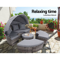 Thumbnail for Gardeon Sun Lounge Setting Wicker Lounger Day Bed Patio Outdoor Furniture Grey - Bring To Door 