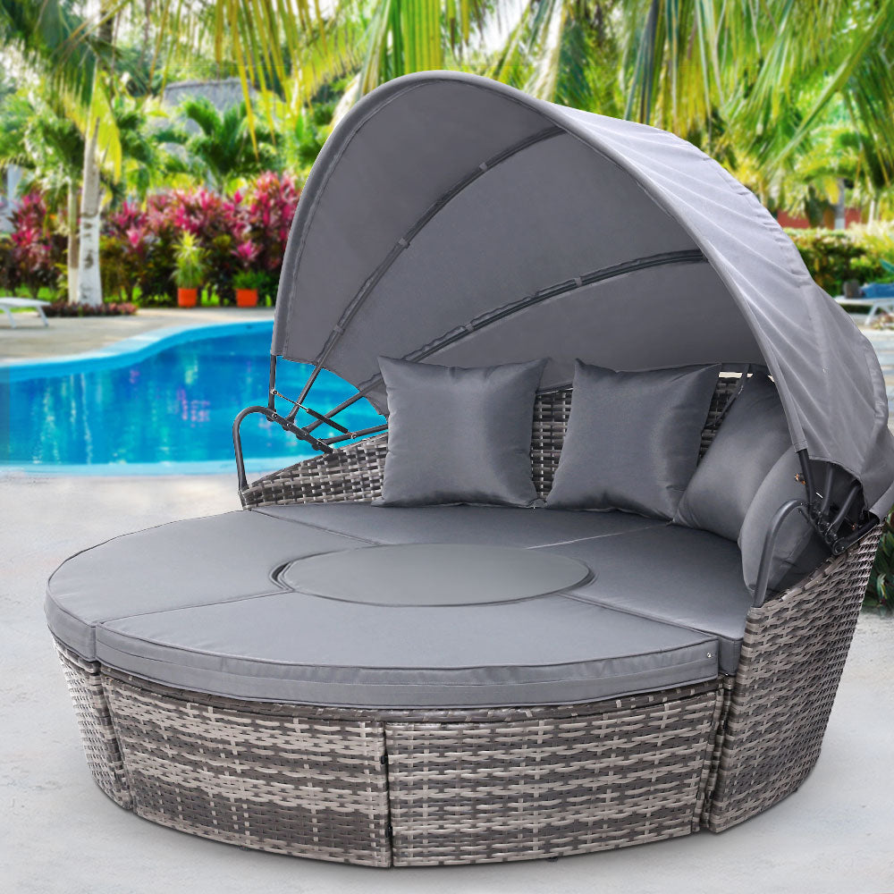 Gardeon Sun Lounge Setting Wicker Lounger Day Bed Patio Outdoor Furniture Grey - Bring To Door 