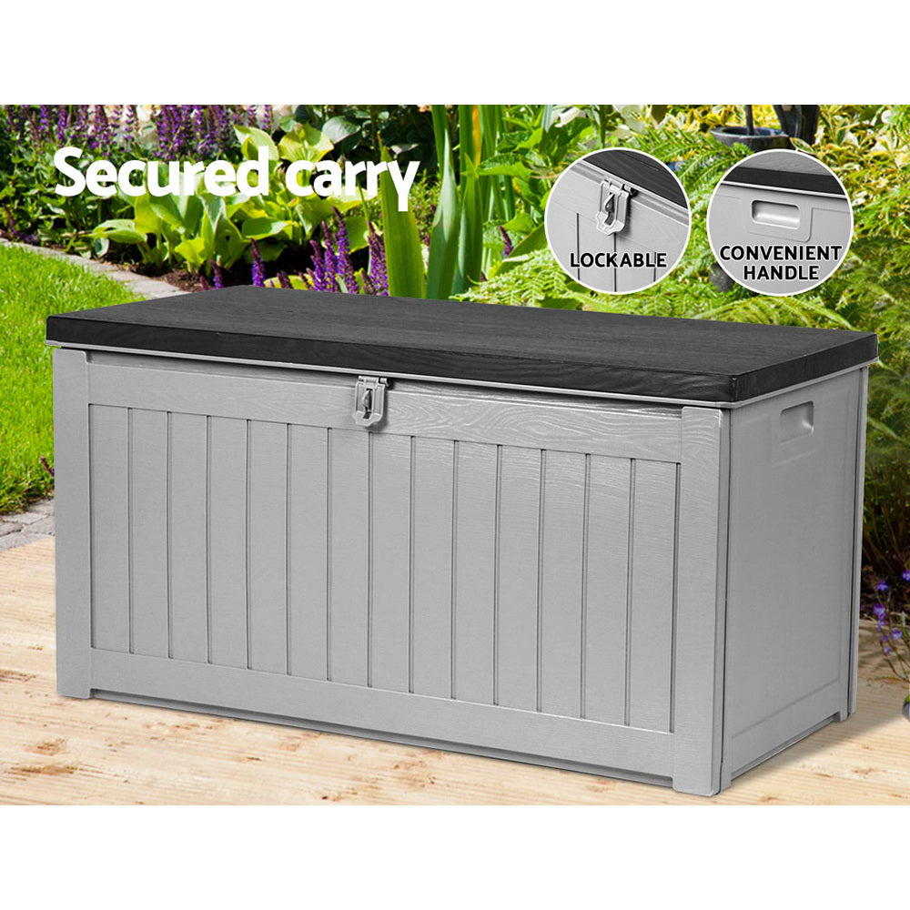 Gardeon Outdoor Storage Box 190L Container Lockable Garden Bench Tool Shed Black - Bring To Door 