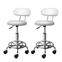 Thumbnail for Artiss 2x Salon Stool Swivel Chair Backrest White