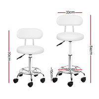 Thumbnail for Artiss 2x Salon Stool Swivel Chair Backrest White