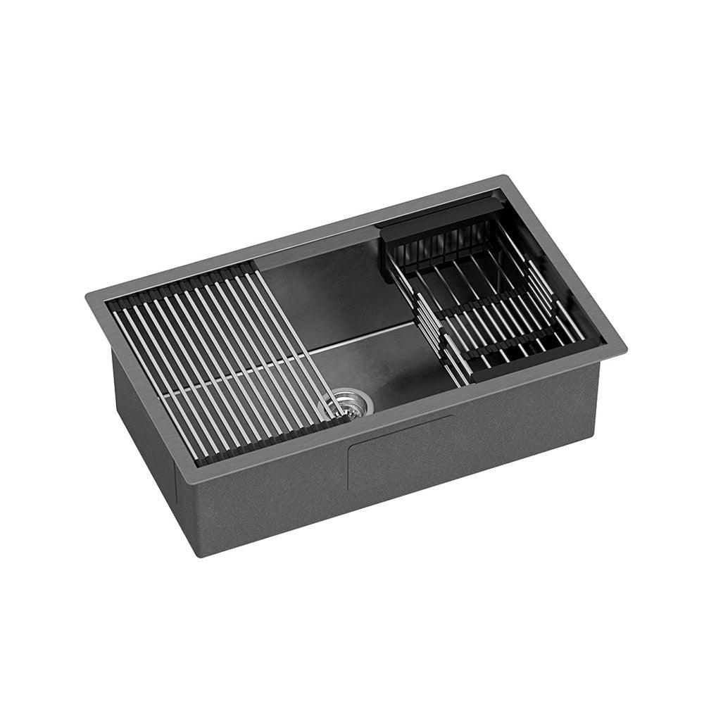 Cefito Kitchen Sink 70X45CM Stainless Steel Single Bowl Drain Rack Basket Black - Bring To Door 