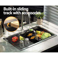 Thumbnail for Cefito Kitchen Sink 70X45CM Stainless Steel Single Bowl Drain Rack Basket Black - Bring To Door 