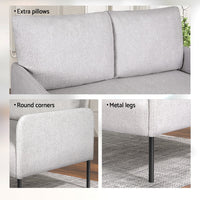 Thumbnail for Artiss Armchair 2-Seater Sofa Accent Chair Loveseat Grey Linen Fabric Metal Leg