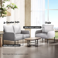 Thumbnail for Artiss Armchair 2-Seater Sofa Accent Chair Loveseat Grey Linen Fabric Metal Leg