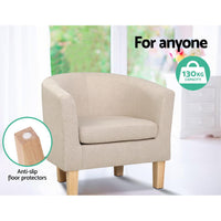 Thumbnail for Artiss Armchair Lounge Chair Tub Accent Armchairs Fabric Sofa Chairs Beige