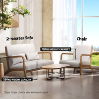 Thumbnail for Artiss Armchair Lounge Chair Accent Armchairs Couch Sofa Loveseat Beige Wood