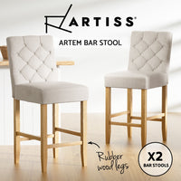 Thumbnail for Artiss 2x Bar Stools Linen Upholstered Chairs