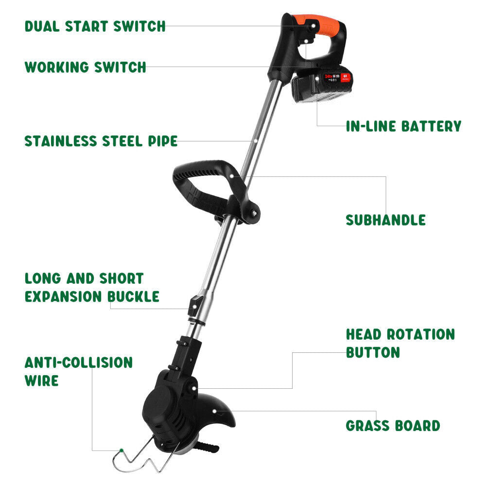 3in1 Cordless Grass Trimmer Grass Lawn Brush Cutter Whipper Snipper with 1 Battery - Bring To Door 