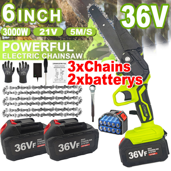 36V 3000W Mini Cordless Chainsaw 2X Battery-Powered Wood Cutter Rechargeable - Bring To Door 