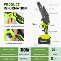 Thumbnail for 36V 3000W Mini Cordless Chainsaw 2X Battery-Powered Wood Cutter Rechargeable - Bring To Door 