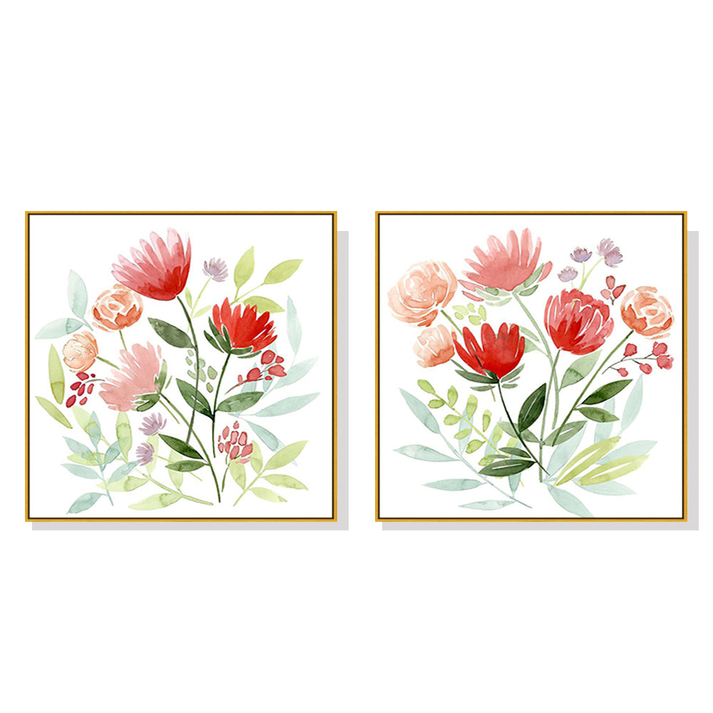 Wall Art 40cmx40cm Florals 2 Sets Gold Frame Canvas - Bring To Door - ABN 67 415 976 619