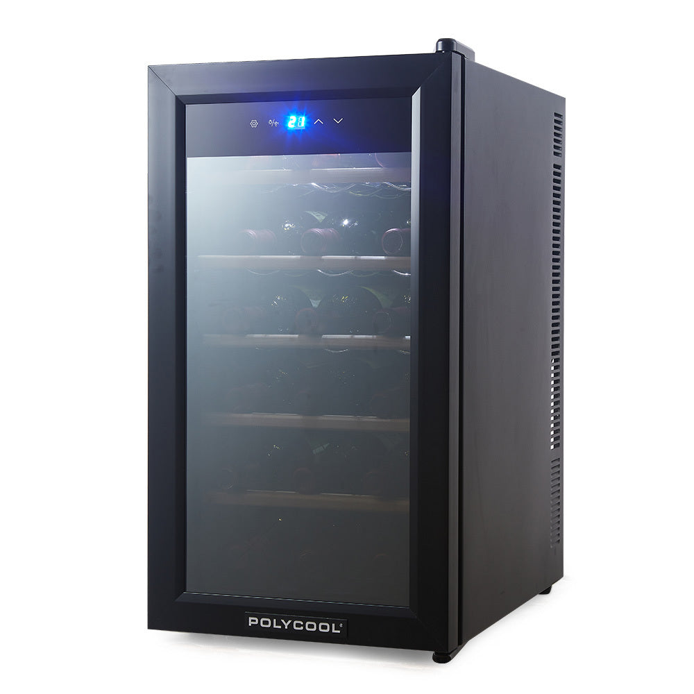 POLYCOOL 47L 18 Bottle Wine Bar Fridge Countertop Cooler Compressor Mirrored Glass Door, Black - Bring To Door 