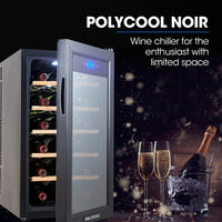 Thumbnail for POLYCOOL 47L 18 Bottle Wine Bar Fridge Countertop Cooler Compressor Mirrored Glass Door, Black - Bring To Door 