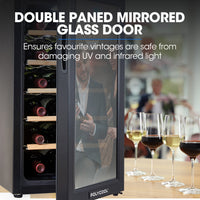 Thumbnail for POLYCOOL 47L 18 Bottle Wine Bar Fridge Countertop Cooler Compressor Mirrored Glass Door, Black - Bring To Door 