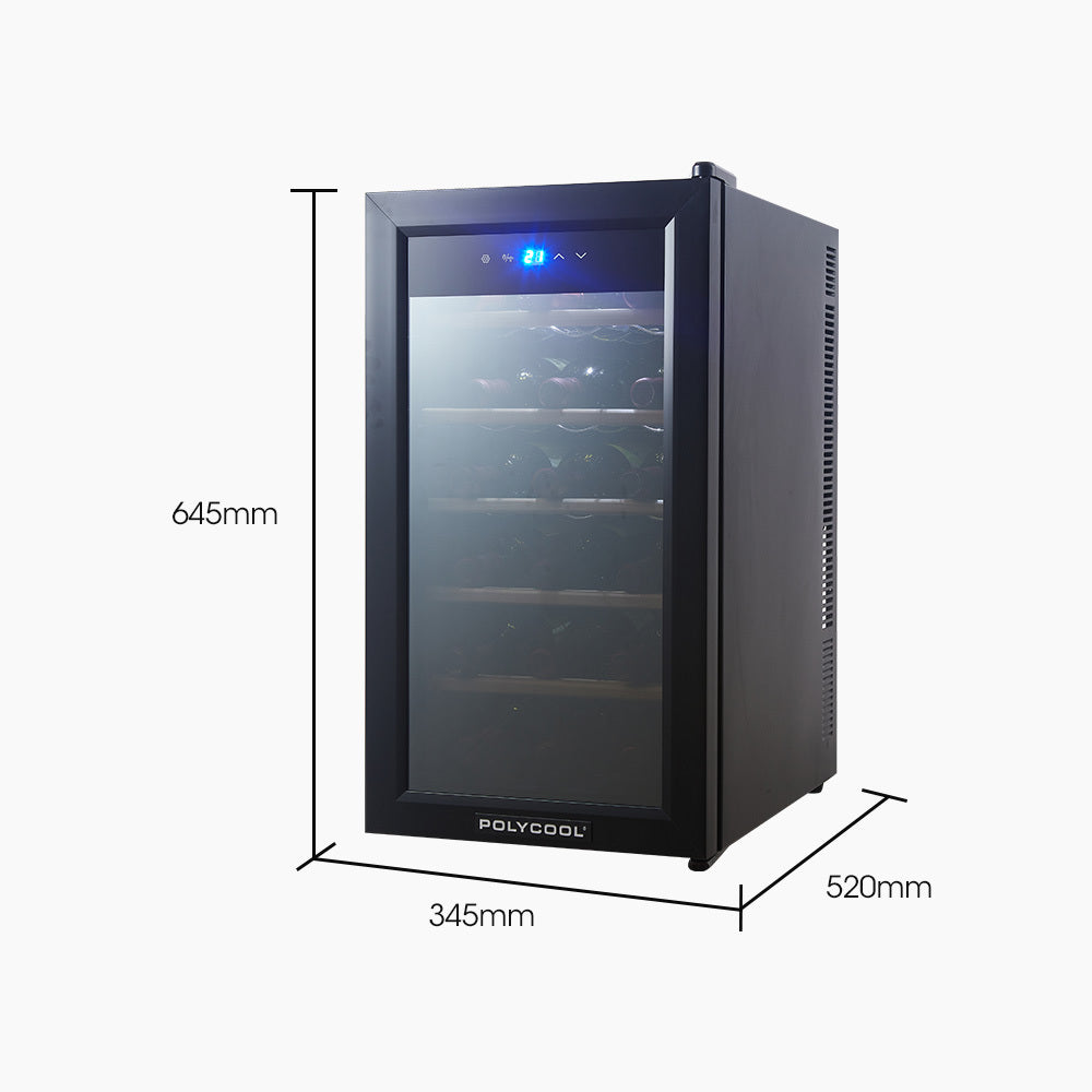 POLYCOOL 47L 18 Bottle Wine Bar Fridge Countertop Cooler Compressor Mirrored Glass Door, Black - Bring To Door 