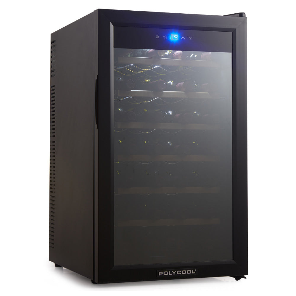 POLYCOOL 72L 28 Bottle Wine Bar Fridge Countertop Cooler Compressor Mirrored Glass Door, Black - Bring To Door 