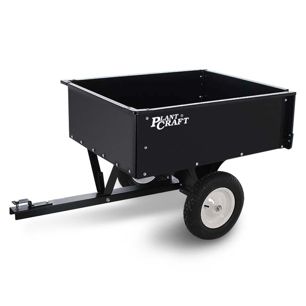 PLANTCRAFT 270kg Capacity Metal Dump Cart Garden Lawn Yard Farm Trolley, Tow Behind Ride on Mower - Bring To Door 