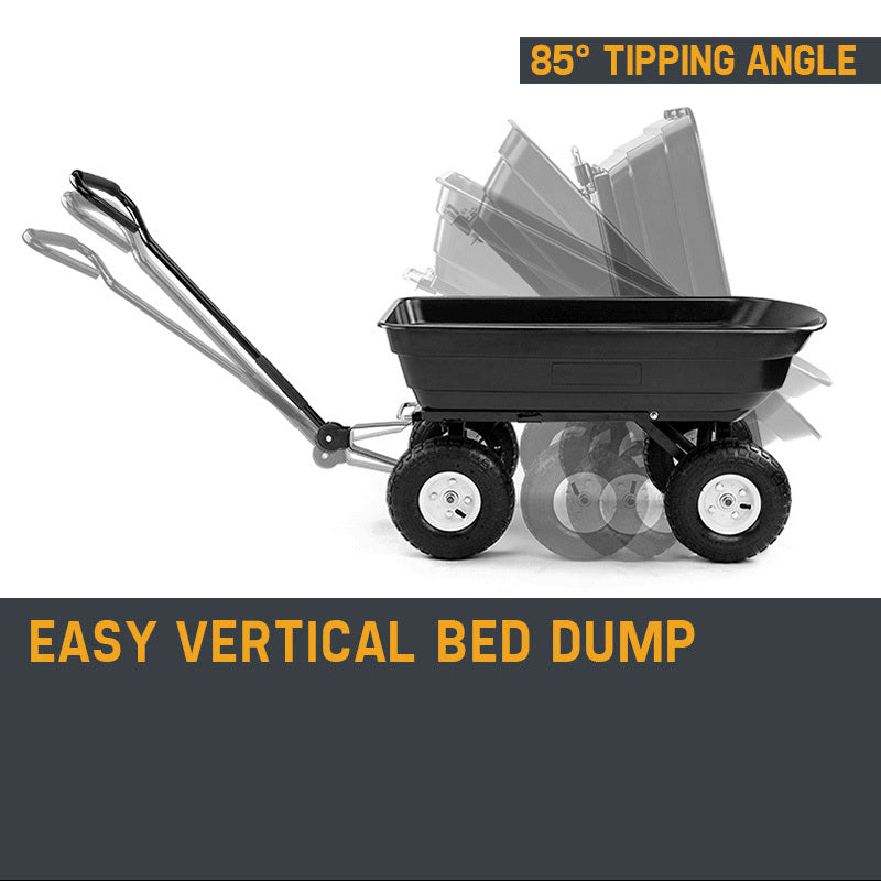 PLANTCRAFT 250kg Poly Pull Dump Cart Garden Hand Trailer Wagon Lawn Wheelbarrow - Bring To Door 