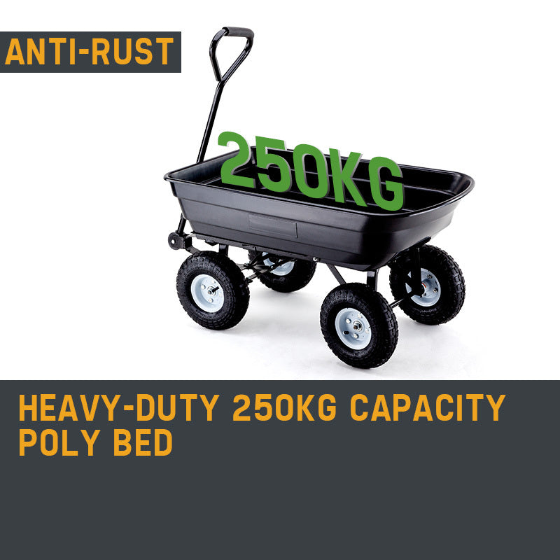 PLANTCRAFT 250kg Poly Pull Dump Cart Garden Hand Trailer Wagon Lawn Wheelbarrow - Bring To Door 