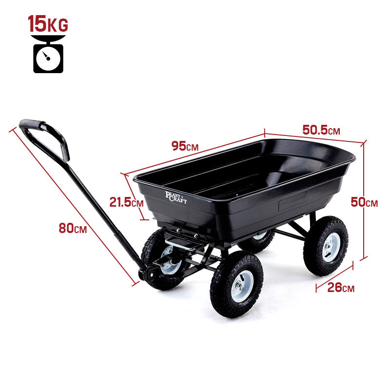 PLANTCRAFT 250kg Poly Pull Dump Cart Garden Hand Trailer Wagon Lawn Wheelbarrow - Bring To Door 