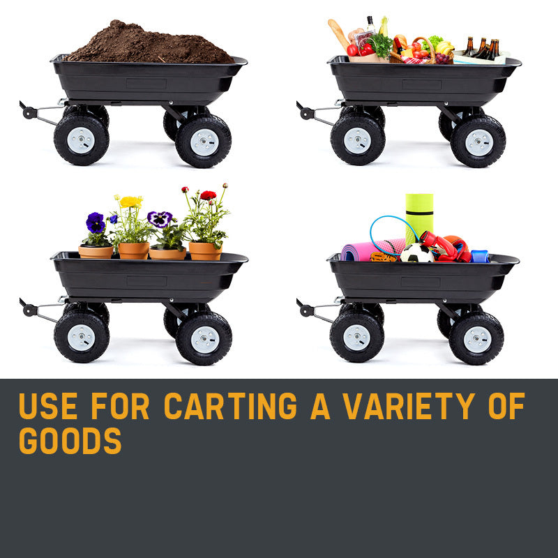 PLANTCRAFT 250kg Poly Pull Dump Cart Garden Hand Trailer Wagon Lawn Wheelbarrow - Bring To Door 